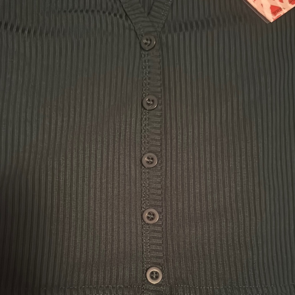 ROMWE Teal Ribbed Button-Down Top - Picture 3 of 4